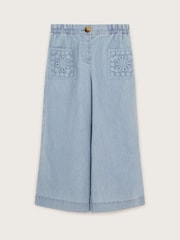 Monsoon Blue 100% Cotton Wide Leg Chambray Trousers - Image 2 of 4