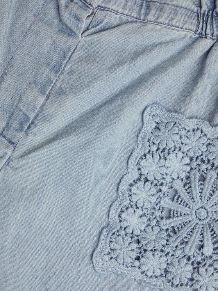 Monsoon Blue 100% Cotton Wide Leg Chambray Trousers - Image 4 of 4