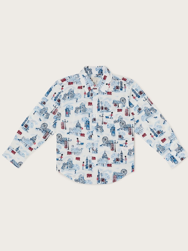 Monsoon White/Blue London Print 100% Cotton Shirt - Image 2 of 4