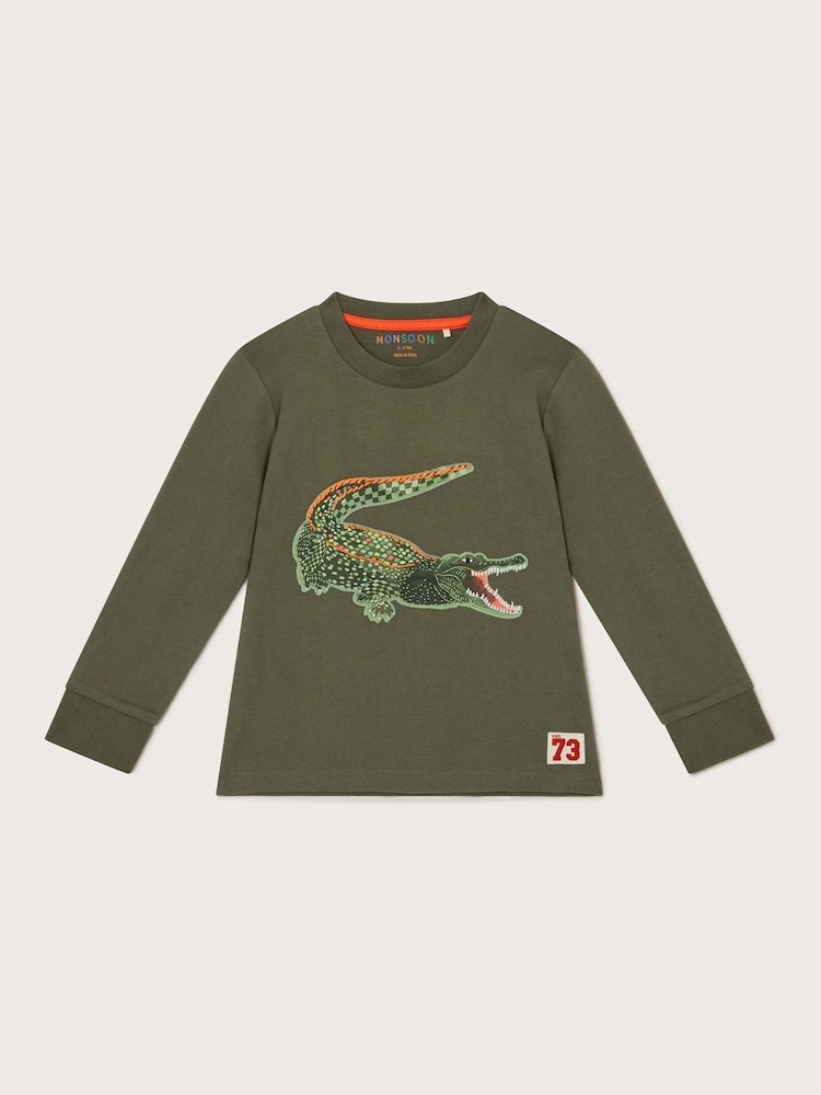 Monsoon Green Crocodile Print Long Sleeve 100% Cotton Top - Image 1 of 3 Monsoon Green Crocodile Print Long Sleeve 100% Cotton Top - Image 1 of 3
