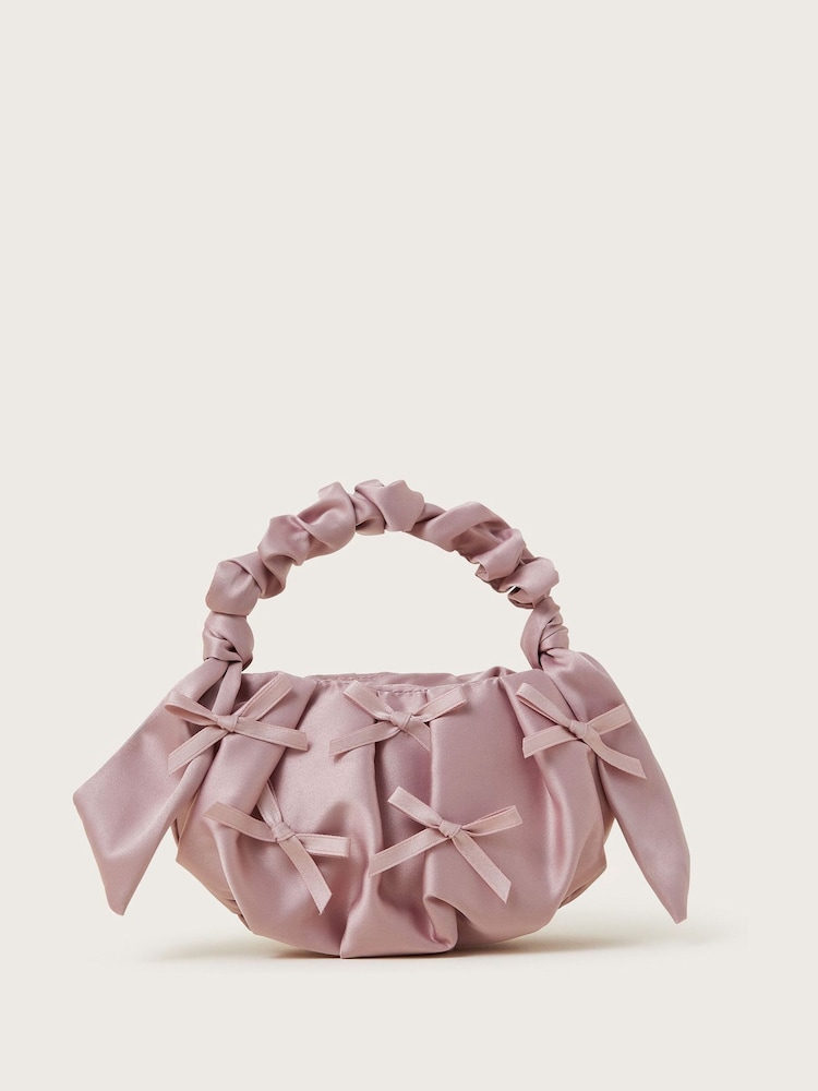 Monsoon Pink Mini Bow Satin Handbag - Image 1 of 4