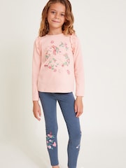 Monsoon Pink 100% Cotton Embellished Unicorn Long Sleeve Top - Image 1 of 4