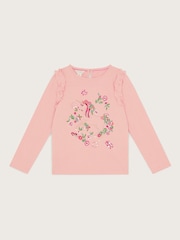 Monsoon Pink 100% Cotton Embellished Unicorn Long Sleeve Top - Image 2 of 4
