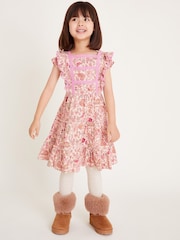 Monsoon Pink Floral Butterfly Print Short Sleeve 100% Cotton Jersey Dress - Image 1 of 3