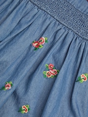 Monsoon Blue Baby Floral Print Embroidered Chambray 100% Cotton Dress - Image 3 of 3