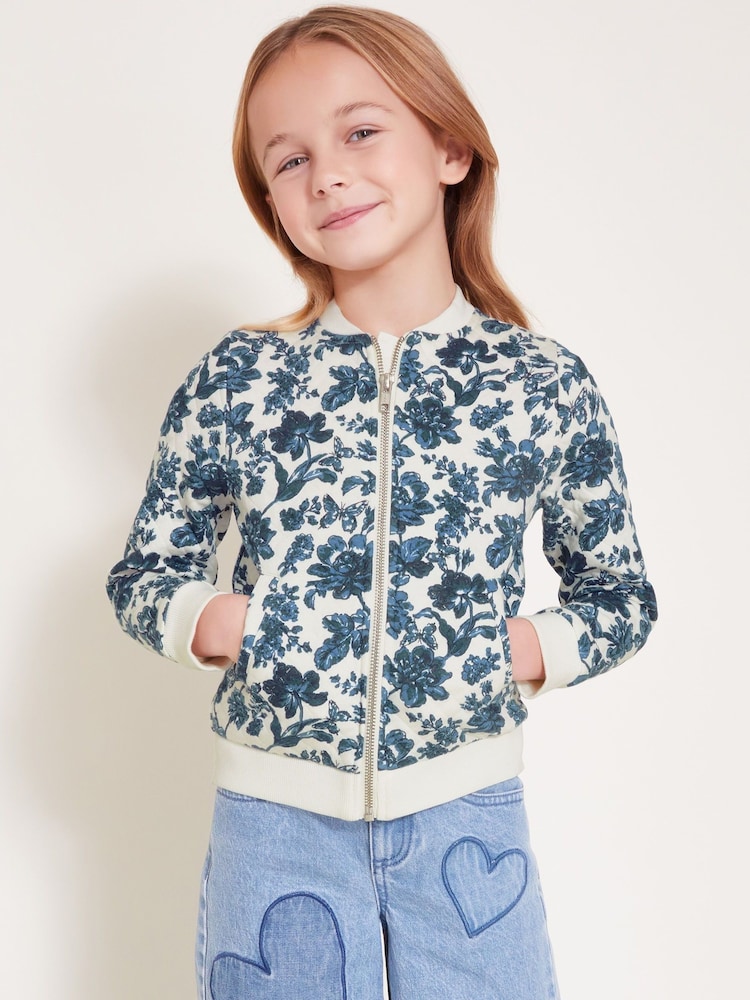 Monsoon Floral Print Quilted 100% Cotton Bomber Jacket - صورة 1 من 4