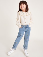 Monsoon Floral Print Embroidered 100% Cotton Straight Jeans - Imagen 1 de 4