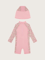 Monsoon Pink Baby Bunny UPF 50+ Long Sleeve Swimsuit and Sun Hat Set - Image 2 of 3