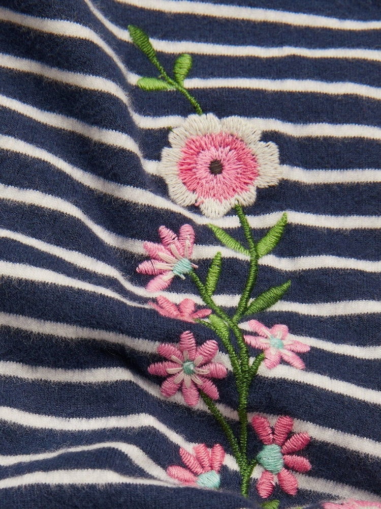 Monsoon Blue Floral Print Embroidered Stripe Leggings - Image 3 of 3