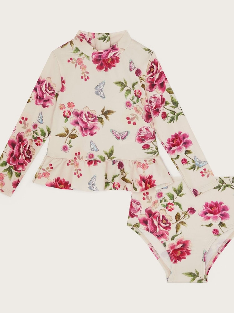 Monsoon Natural Baby Floral Long Sleeve Swimsuit 2 Piece - Image 1 of 3