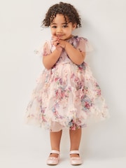 Monsoon Pink Baby Roma Ruffle Print Dress - Image 1 of 4