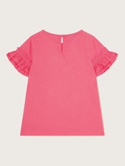 Monsoon Pink Stamp Print Ruffle 100% Cotton T-Shirt - Image 3 of 4