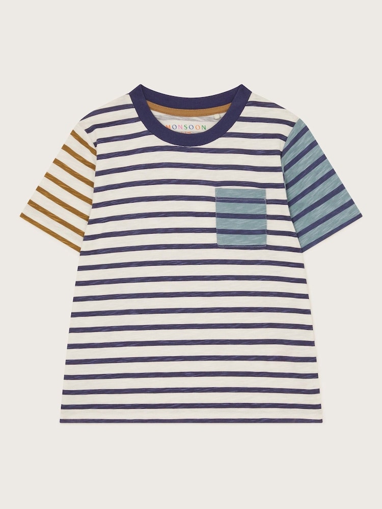 Monsoon White Mix Stripe 100% Cotton T-Shirt - Image 2 of 4