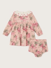 Monsoon Pink Newborn Betsy Crochet Collar Dress and Floral Print Briefs Set - Image 2 of 3