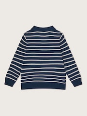 Monsoon Blue Stripe Knit 100% Cotton Polo Jumper - Image 2 of 3