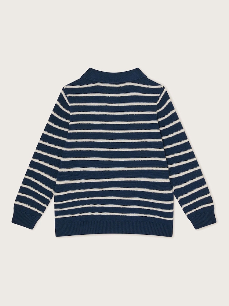 Monsoon Blue Stripe Knit 100% Cotton Polo Jumper - Image 2 of 3