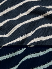 Monsoon Blue Stripe Knit 100% Cotton Polo Jumper - Image 3 of 3