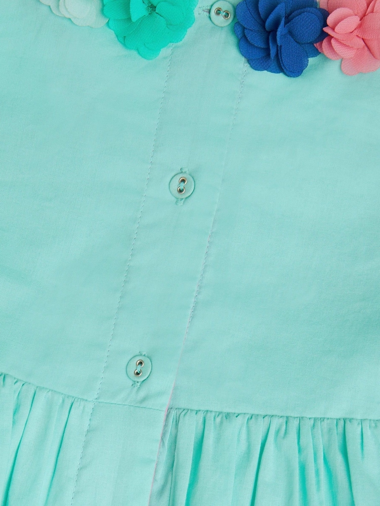 Monsoon Blue Strappy 3D Flower Print Colourblock 100% Cotton Dress - Image 4 of 4