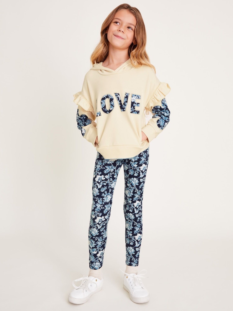 Monsoon Natural Love Hoodie and Floral Print Leggings Set - Image 1 of 4