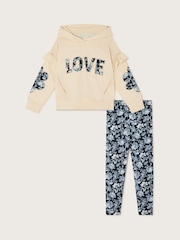 Monsoon Natural Love Hoodie and Floral Print Leggings Set - Image 2 of 4