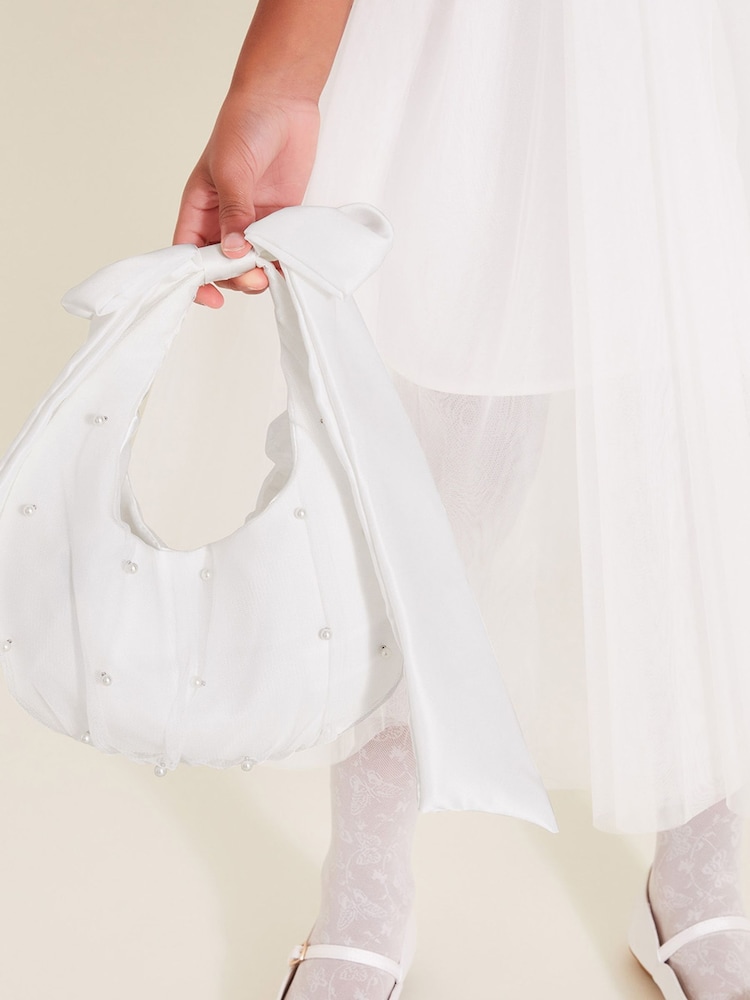 Monsoon Natural Pearly Bow Handle Tulle Bag - Image 1 of 4
