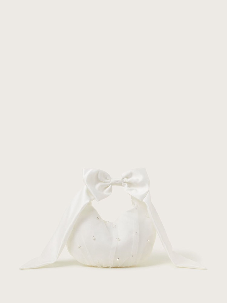 Monsoon Natural Pearly Bow Handle Tulle Bag - Image 2 of 4 Monsoon Natural Pearly Bow Handle Tulle Bag - Image 2 of 4