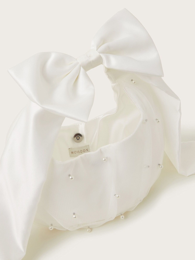 Monsoon Natural Pearly Bow Handle Tulle Bag - Image 4 of 4