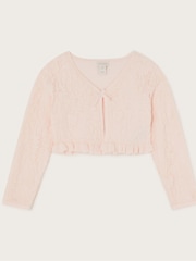 Monsoon Pink Lace Frill Bow Cardigan - Image 1 of 2