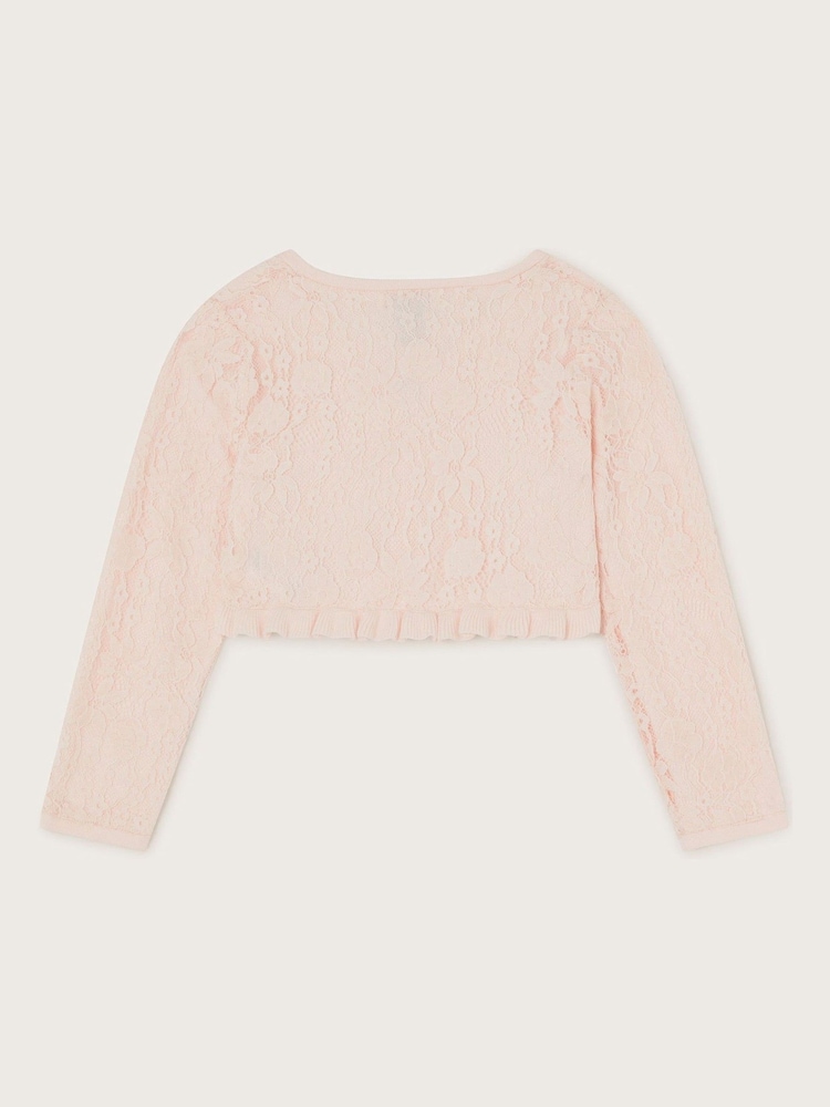 Monsoon Pink Lace Frill Bow Cardigan - Image 2 of 2