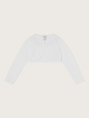 Monsoon White Niamh Pearl Embellished 100% Cotton Cardigan - Image 1 of 3