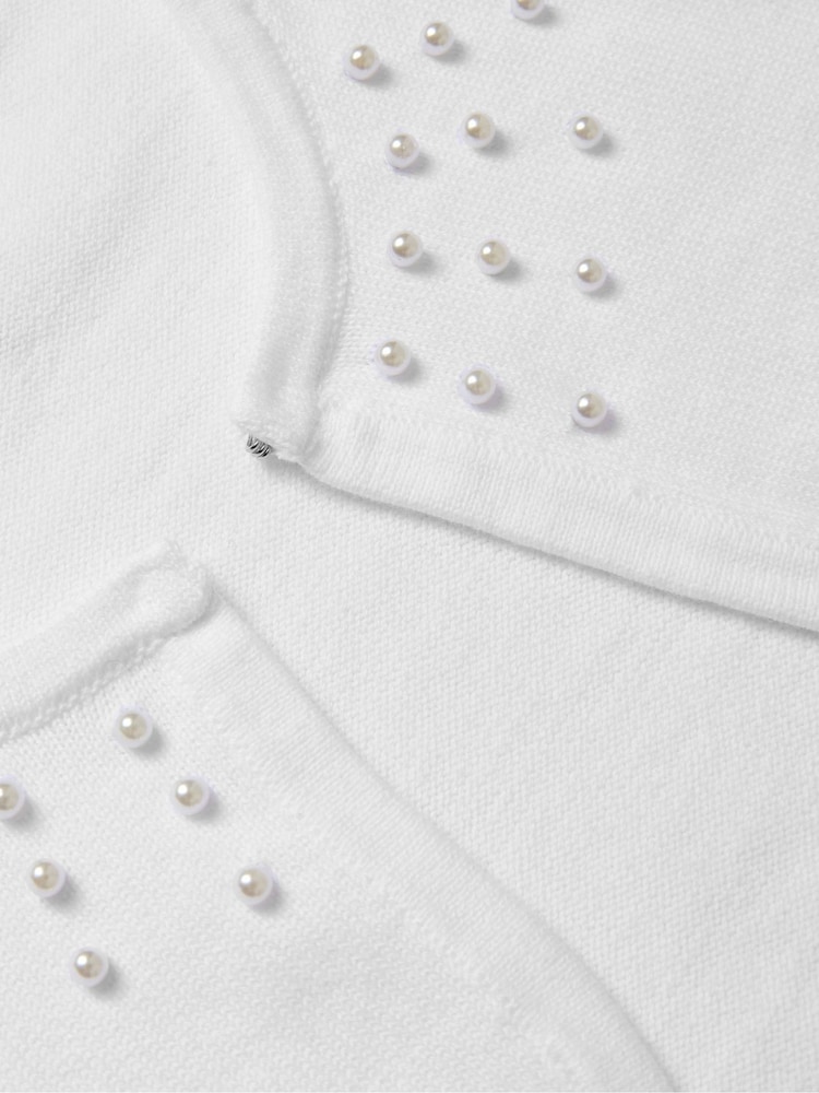 Monsoon White Niamh Pearl Embellished 100% Cotton Cardigan - Image 3 of 3