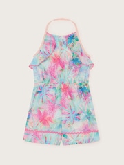 Monsoon Blue Frill Palm Print Halter Playsuit - Image 2 of 4