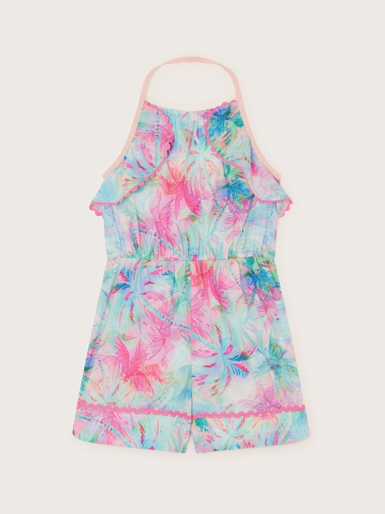 Monsoon Blue Frill Palm Print Halter Playsuit - Image 2 of 4