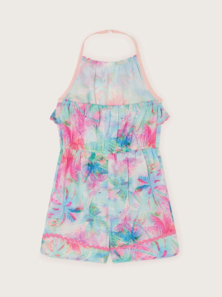 Monsoon Blue Frill Palm Print Halter Playsuit - Image 3 of 4