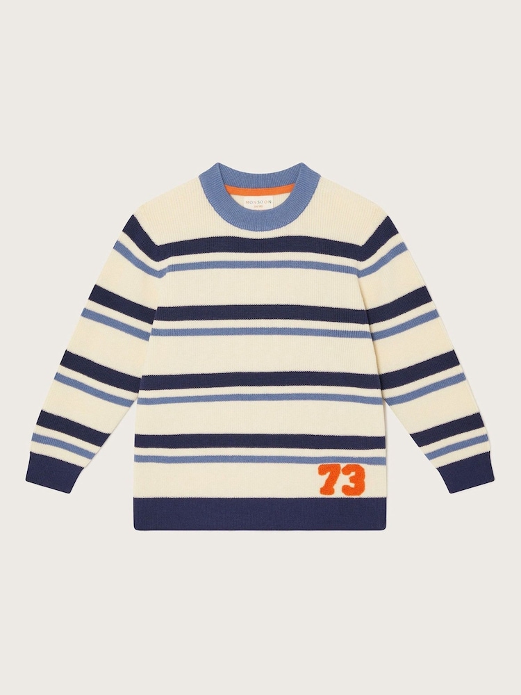 Monsoon Natural Varsity Stripe Crew Neck Jumper - Image 1 of 3