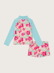 Monsoon Blue Tropical Floral Long Sleeve Swim Top and Shorts Set - Image 1 of 3