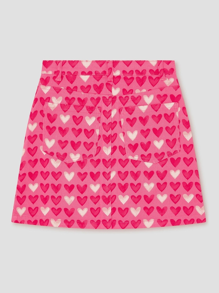 Monsoon Pink Heart Print Denim Skirt - Image 2 of 3