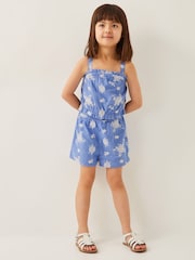 Monsoon Blue Strappy Broderie Chambray 100% Cotton Playsuit - Image 1 of 4