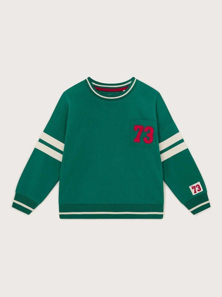 Monsoon Green Varsity Stripe 100% Cotton Sweatshirt - Image 1 of 3