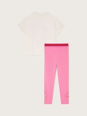 Monsoon Pink Frilly Flower Print T-Shirt and Leggings Set - Image 2 of 3
