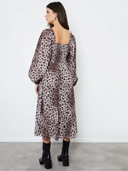 Another Sunday Brown Leopard Print Long Sleeve Midi Dress - Image 2 of 4