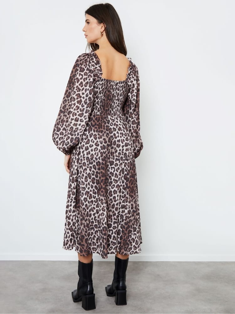Another Sunday Brown Leopard Print Long Sleeve Midi Dress - Image 2 of 4