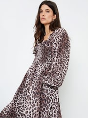 Another Sunday Brown Leopard Print Long Sleeve Midi Dress - Image 3 of 4