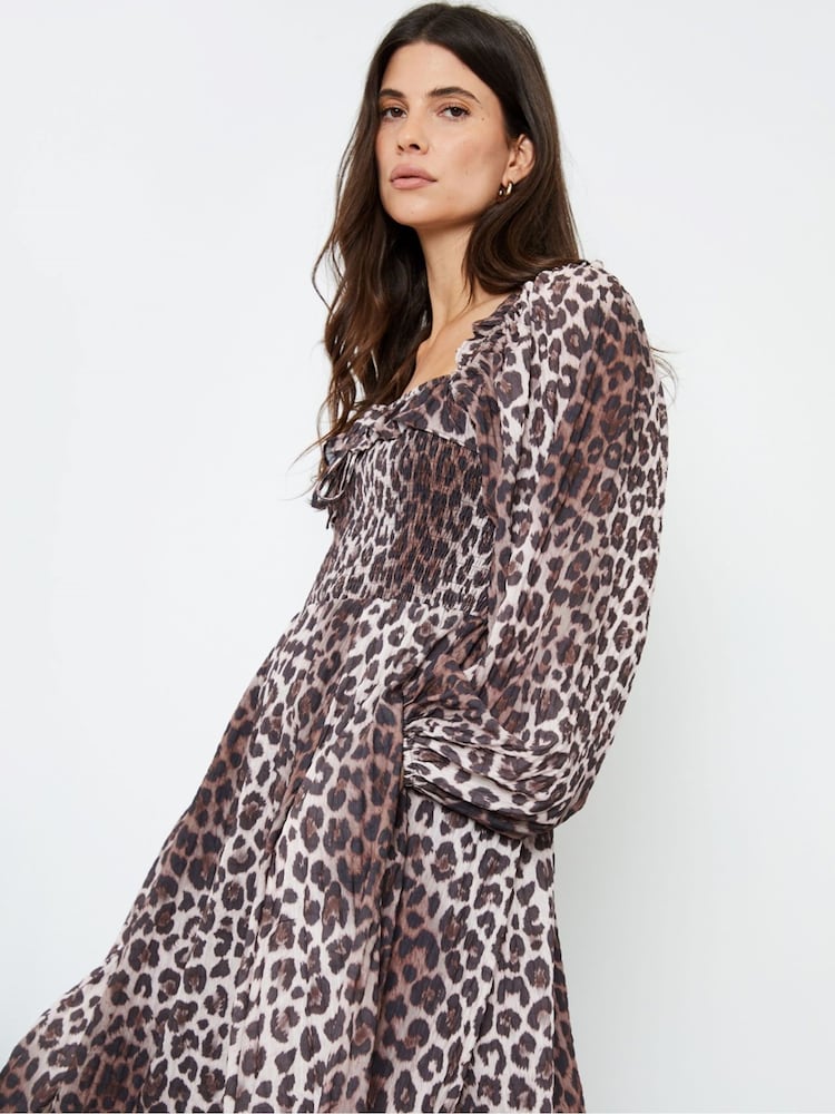 Another Sunday Brown Leopard Print Long Sleeve Midi Dress - Image 3 of 4