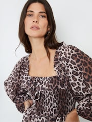 Another Sunday Brown Leopard Print Long Sleeve Midi Dress - Image 4 of 4