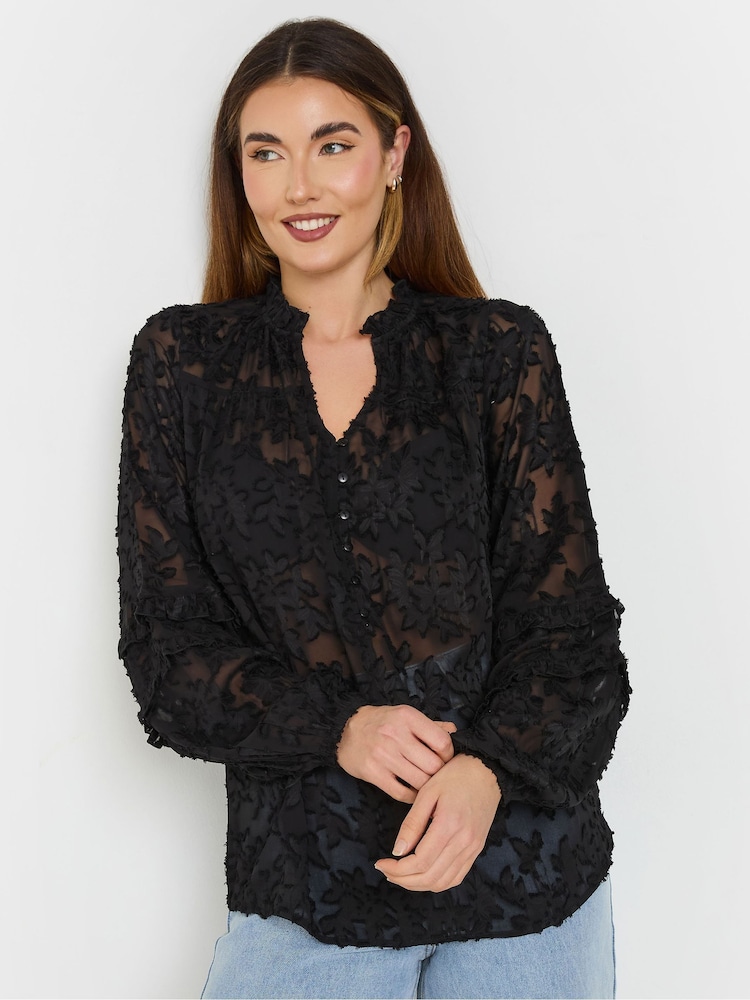 Long Tall Sally Black Floral Jacquard Blouse - Image 1 of 5 Long Tall Sally Black Floral Jacquard Blouse - Image 1 of 5