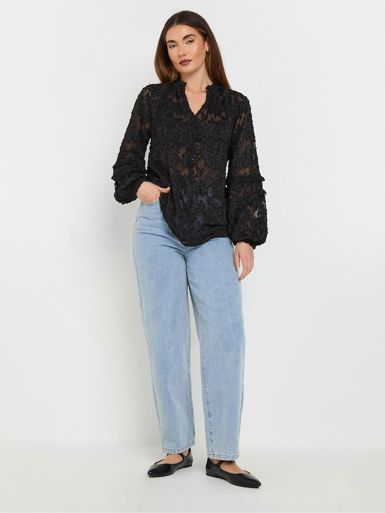 Long Tall Sally Black Floral Jacquard Blouse - Image 2 of 5 Long Tall Sally Black Floral Jacquard Blouse - Image 2 of 5
