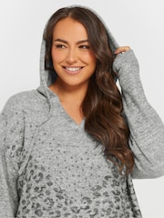 رمادي - Yours Curve Leopard Print Studded Hoodie - صورة 4 من 5