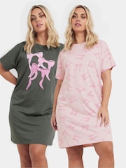 Yours Curve Grey Bows Sleep T-Shirts 2 Pack - Image 1 of 8