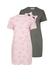 Yours Curve Grey Bows Sleep T-Shirts 2 Pack - Image 6 of 8